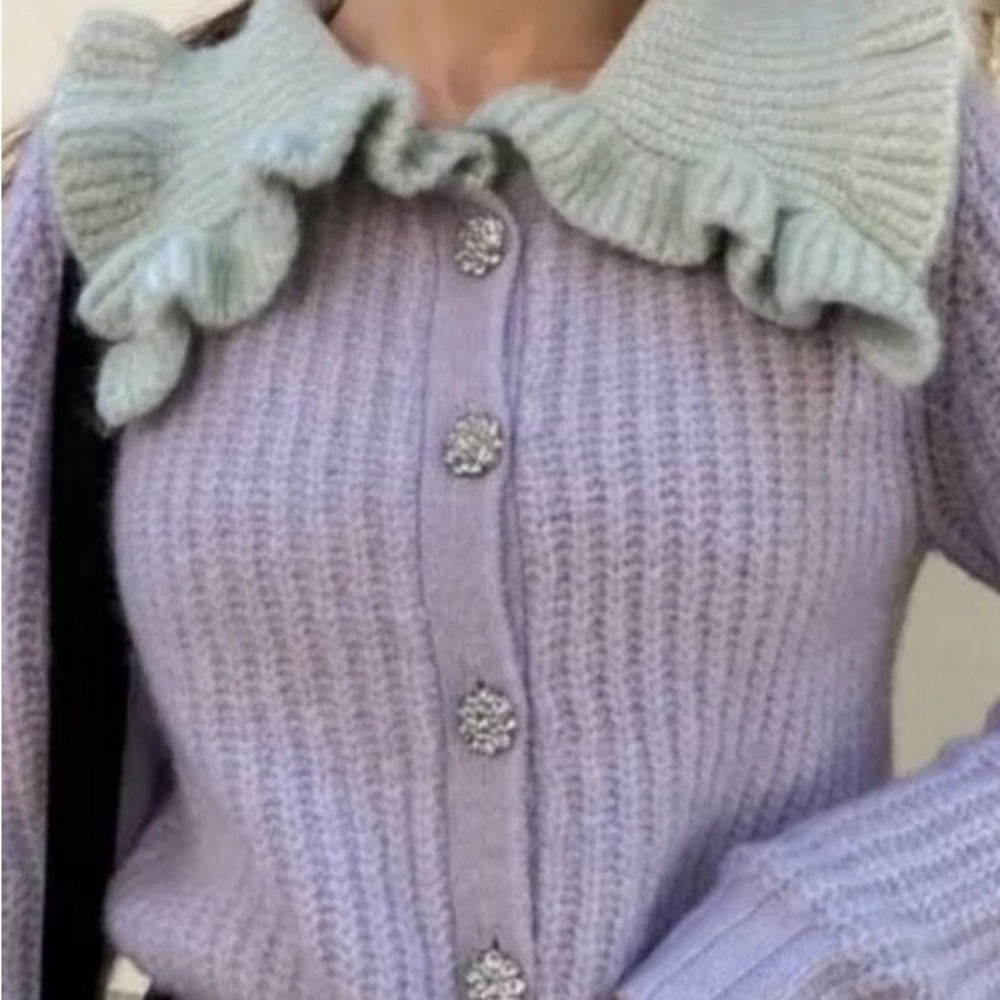 Lavender Ruffle Collar Sweater